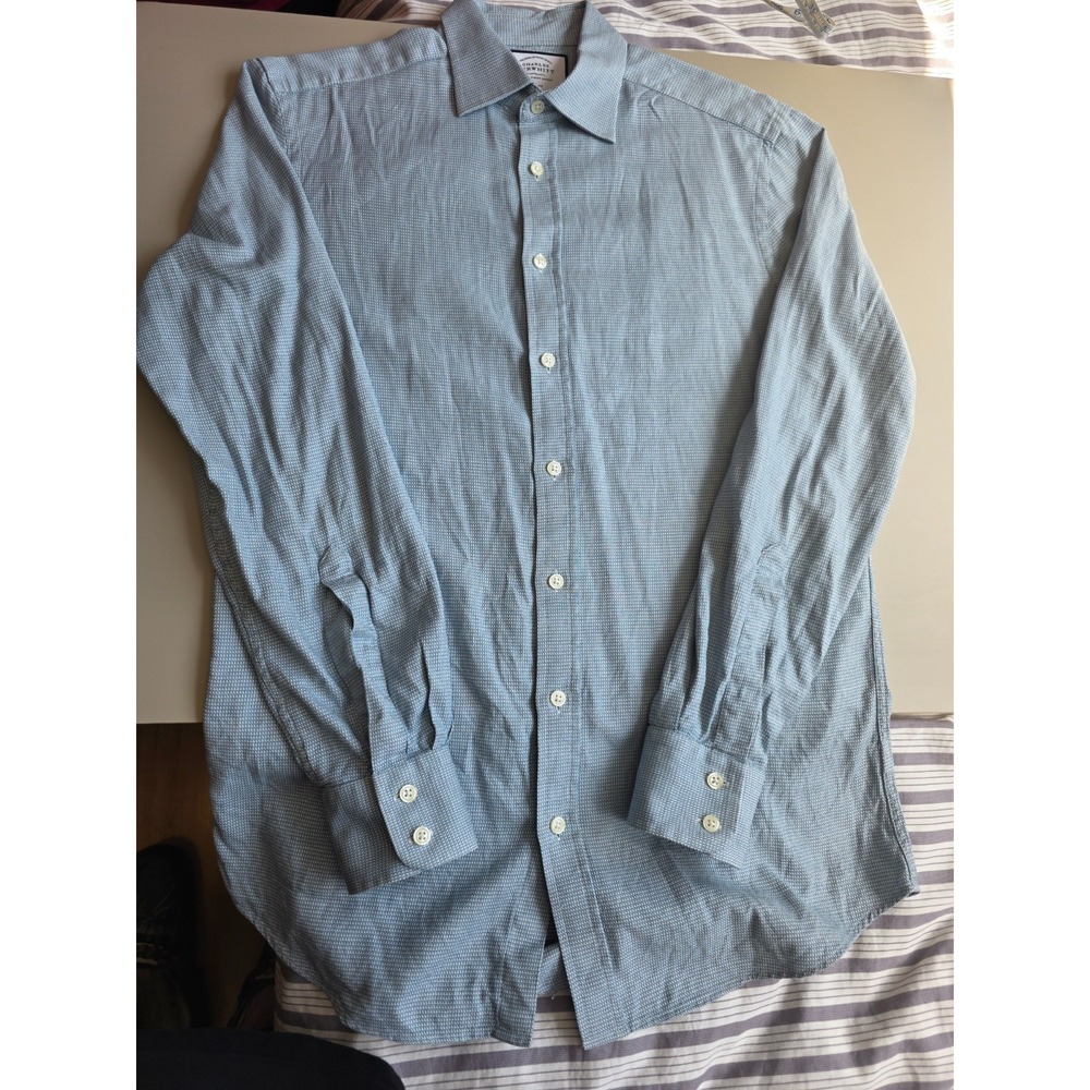 Charles Tyrwhitt Slim Fit Mens 15.5/35 Blue Micro Check Dress Shirt London